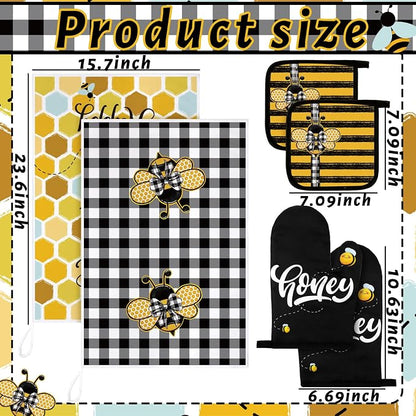 Leinuosen 6 Bee Kitchen Towels Kitchen Decor and Accessories Set Floral Plant - Image 3