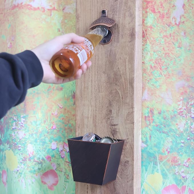 Old Fashion Bottle Opener Wall Mounted Stainless OPEN HERE Black Screw in Wall - Image 3