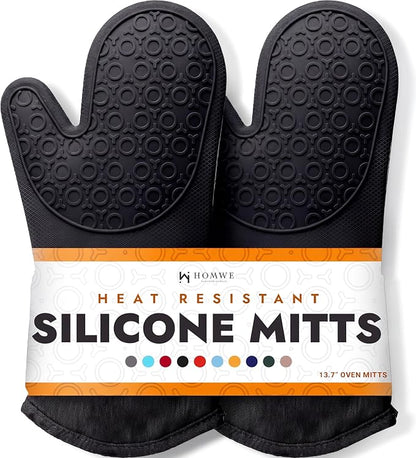 BPA-Free Silicone Oven Mitts Ultra Heat Resistant up to 500°F by HOMWE