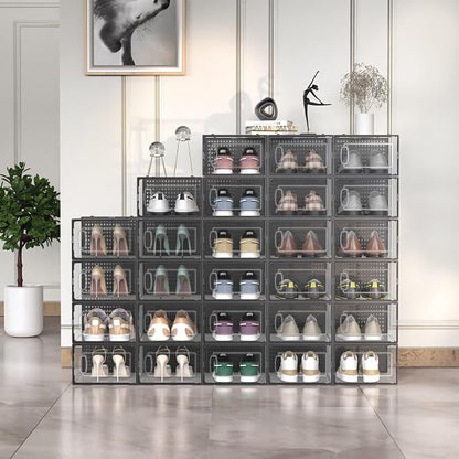 12 Pack X-Large Modular Clear Plastic Stackable Shoe Storage Organizer - Image 2