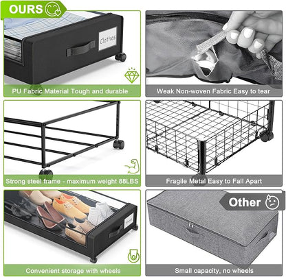 Under Bed Storage with Wheels, Underbed Storage Bins, XXL 60L Rolling Metal - Image 2