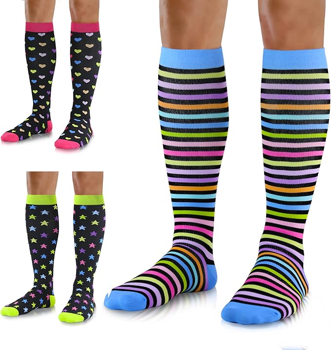 Medical Compression Socks for Women and Men 3 Pairs 20-30 mmHg Knee High Christmas Compression Stockings Circulation Best for Running Athletic Nurses