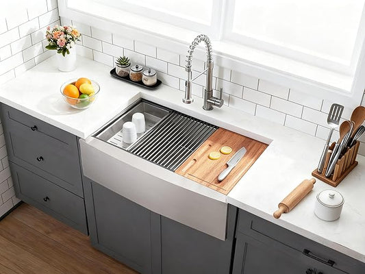 Farmhouse Sink 33 Inch, 33x22 Inch Apron Front Farmhouse Kitchen Sink, 16 Gauge Stainless Steel Undermount Ledge Workstation Deep Single Bowl Luxury Rustic Farm Sinks with All Accessories