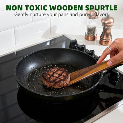 5 PCS Wooden Spatula for Cooking, Natural Teak Wooden Utensil Set, Non-Toxic - Image 4