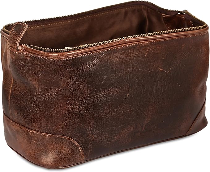 HLC Leather Toiletry Bag for Men - Best Gift for Men - Premium Genuine Leather Dopp Kit Shaving Kit Organizer Travel Kit Pouch Bag for Men - Large Size - Rustic Brown