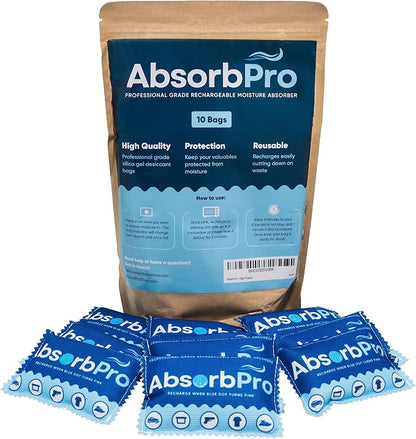 Rechargeable Dehumidifier Bag 10-Pack - 100g Reusable Moisture Absorbers - by AbsorbPro