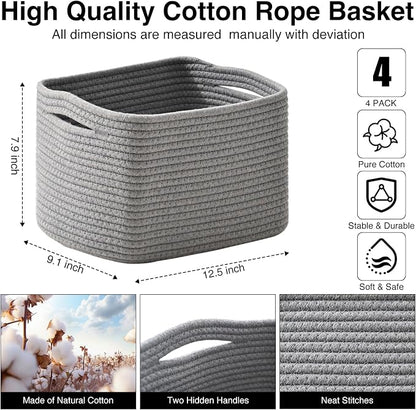 Small Storage Baskets for Shelves Organizing, Woven Cotton Rope Baskets for - Image 3