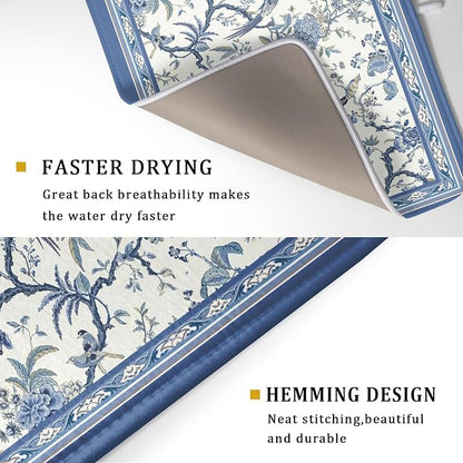 Giwawa Chinoiserie Dish Drying Mat 18x24in Blue White Oriental Floral Birds - Image 3