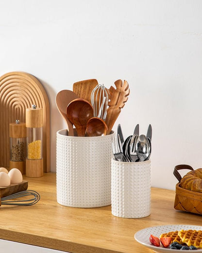 MALACASA LYDIA Ceramic Utensil Holders, 7.3"+5.5" Kitchen Utensil Crock Set - Image 7