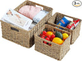 HOONEX Large Wicker Baskets for Storage, Seagrass Baskets with Dual Handles, Woven Baskets for Storage, Set of 3, Natural