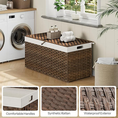 HOOBRO Storage Basket with Lid, 52.8 Gallon Wicker Basket, Handwoven Blanket - Image 8