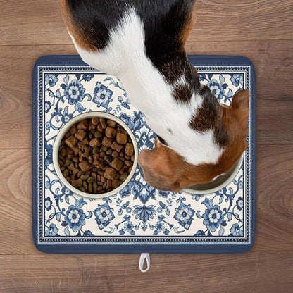 Blue Floral Dish Drying Mat for Kitchen Counter Vintage Flower Pattern - Image 9