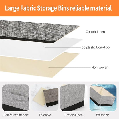 Linen Folding Storage Bins, 3 Pack Large Storage Baskets, Clothing Storage Bins - Image 2