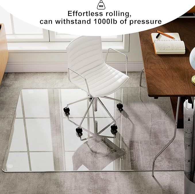 GLSLAND 54"x32" Tempered Glass Chair Mat Heavy-Duty Floor Protector - Image 2