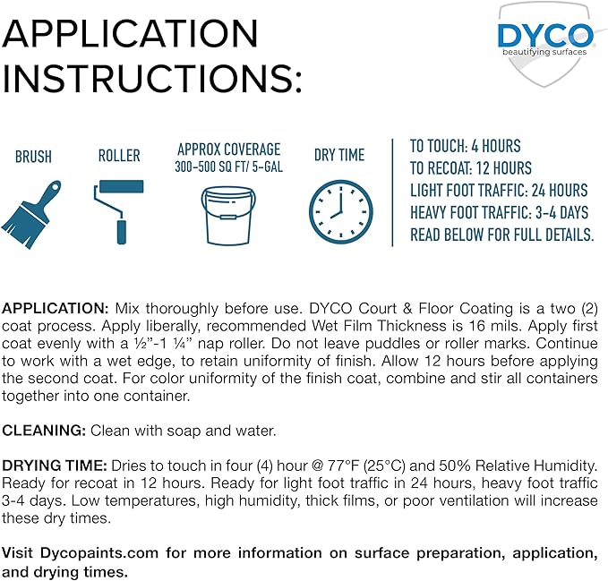DYCO Court & Floor Anti-Slip Coating - Slip Resistant Pavement, Cement & Concrete Paint for Pickleball, Tennis & Basketball Courts, Exceeds ADA Standards for Safety Areas (Moss Green, 5 Gallons)
