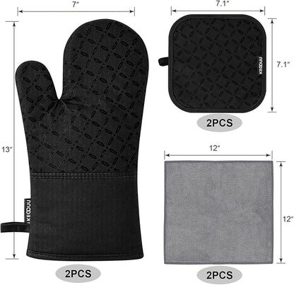 KEGOUU Oven Mitts and Pot Holders 6pcs Set, Kitchen Oven Glove High Heat - Image 2