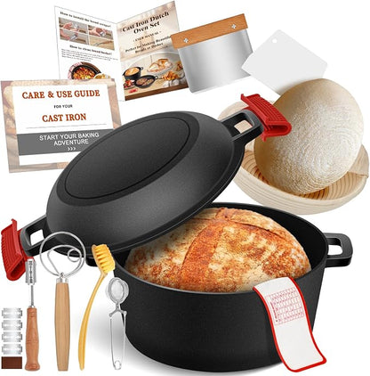 Cast Iron Dutch Oven for Bread Baking, Banneton Bread Proofing Basket Sourdough by NZQXJXZ