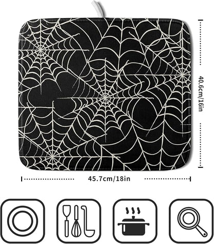 Halloween Dish Drying Mat for Kitchen Counter 16x18 Spider Web Black Holiday - Image 2