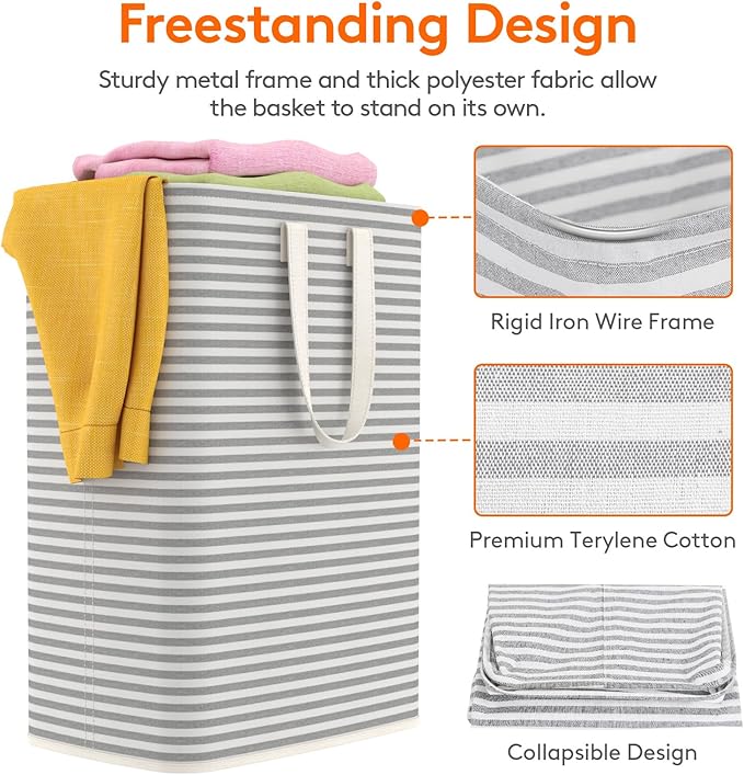 Lifewit Laundry Hamper Large Collapsible Laundry Baskets, Freestanding Waterproof Clothes Hamper with Easy Carry Handles in Laundry Room Bedroom Bathroom College Dorm for Adults, Gray, 65L