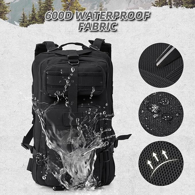 Small Military Tactical Backpack, 30L Tactical Assault Bag for Men, Army Assault Rucksack GYM Hiking Backpack Bug Out Bag Black