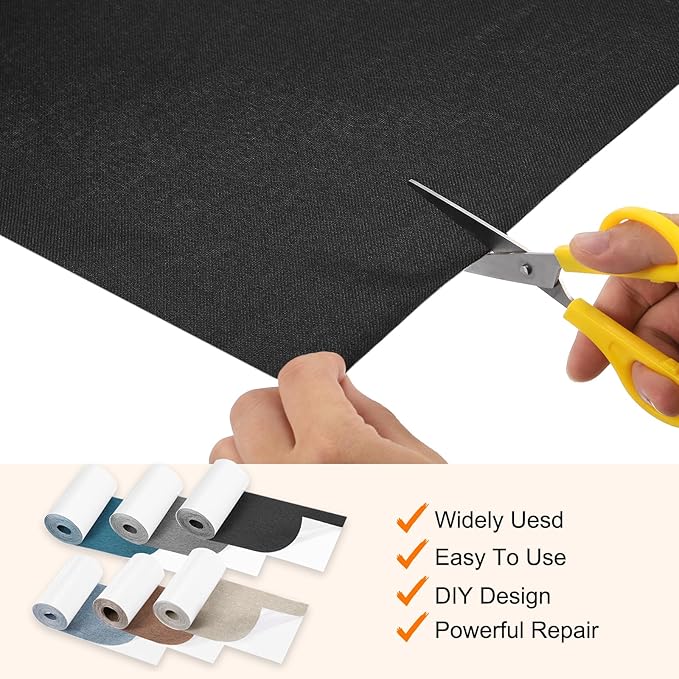 Repair Patches Repair Tape Self-Adhesive DIY Repair Patch Linen Gear Patch for Sofa, Furniture, Chair, Clothing,Tents,3.5x79 Inch,Black