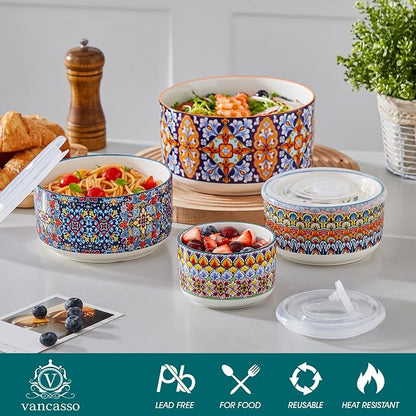 vancasso Serving Bowls with Lids Set of 4, Ceramic Nesting Mixing Bowls - Image 3