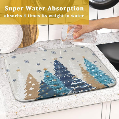 Christmas Tree Dish Drying Mat for Kitchen Counter 18x16 Inch Xmas Snowflake - Image 7