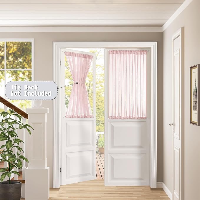 Tollpiz Sheer Door Curtains Closet Linen Textured Curtain Sheers Doorway Light - Image 2