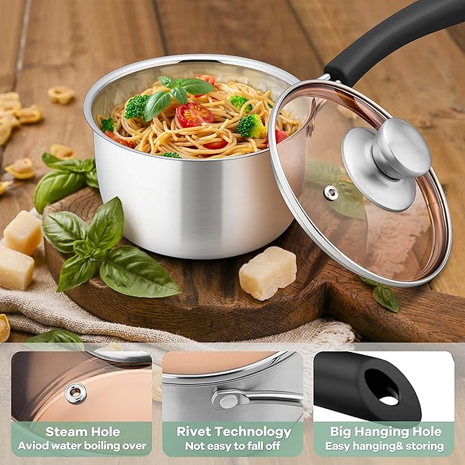 Herogo Saucepan Set with Lid, 1 Quart & 2 Quarts & 3 Quarts 18/10 Stainless - Image 3