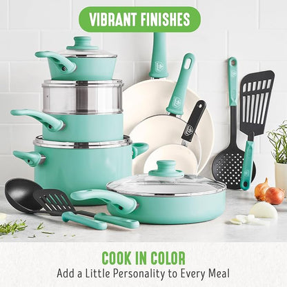 GreenLife Soft Grip Healthy Ceramic Nonstick, 15 Piece Cookware Pots and Pans - Image 5