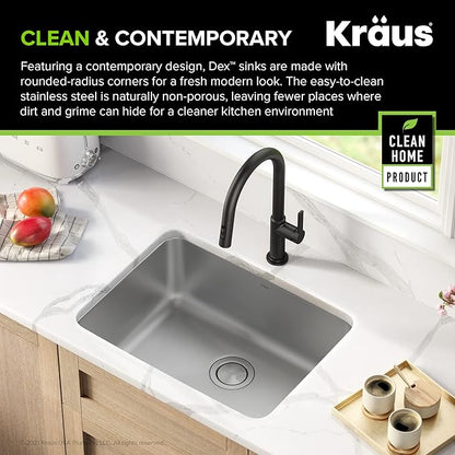 KRAUS Dex 25-inch Undermount 16 Gauge Stainless Steel Single Bowl Kitchen Sink, KA1US25B