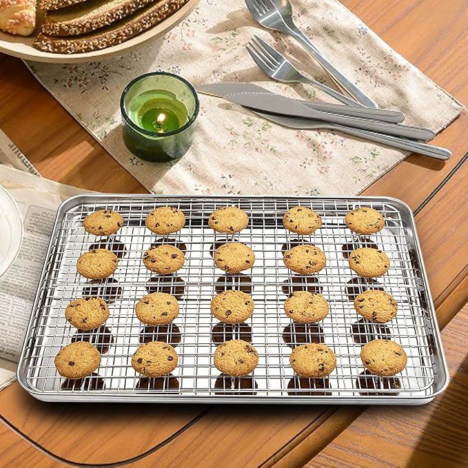 Baking Sheet with Rack Set, Wildone Stainless Steel Cookie Sheet Baking Pan - Image 6