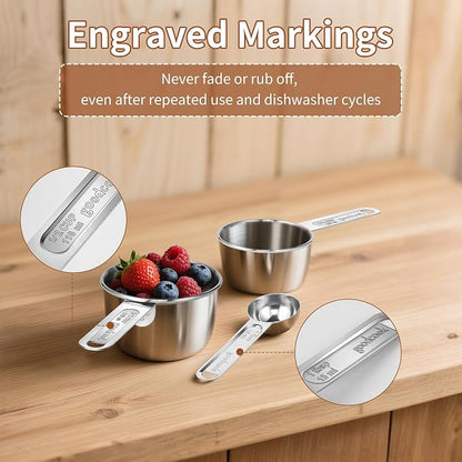 Measuring Cups and Spoons Set, Stainless Steel Measuring，4 Spoons, 4 Cups - Image 6