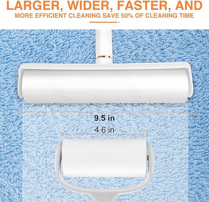 Large Lint Roller Pet Hair Remover 270 Adhesive Sheets Rollers 9.45 Extra Sticky Dog Cat Adjustable Handle 7.9-47.6 Inch, 3 Replaceable Rolls 90 Sheets Each, 3 Extension Rods for 4 Heights﻿