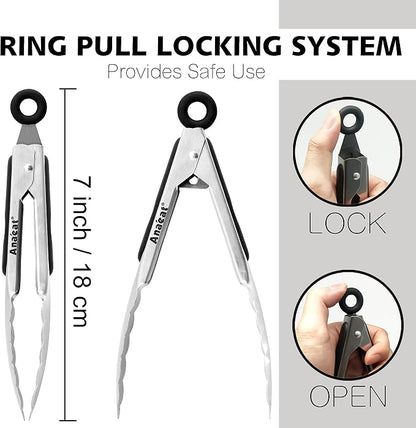 Anaeat 3 Pack 7" Mini Stainless Steel Locking Tongs - Image 6