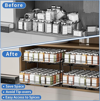 BOIVSHI 2-Tier Pull Out Spice Rack, Spice Rack Organizer, Pull Out Spice Racks - Image 3