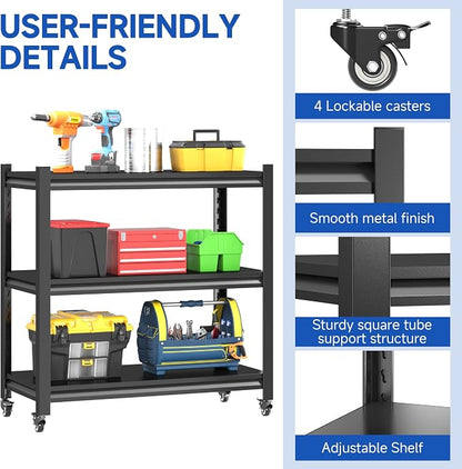 3 Tier Adjustable Garage Storage Shelving, Heavy Duty Utility Rack Shelf Unit - Image 5