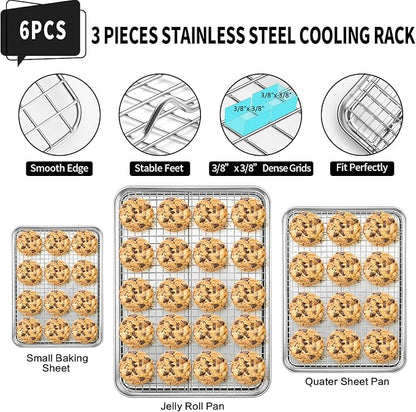 CEKEE Baking Sheet with Wire Rack Set of 6, Stainless Steel Stainless Steel - Image 5