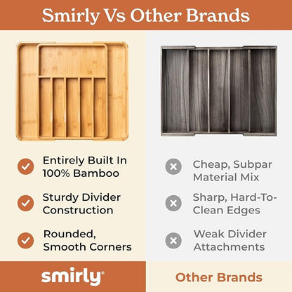 SMIRLY Silverware Drawer Organizer – Bamboo Kitchen Drawer Organizer, - Image 6
