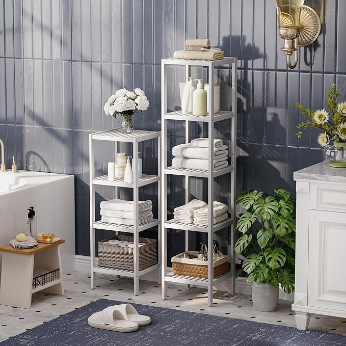 SMIBUY Bathroom Storage Shelf, 5-Tier Bamboo Rack Organizer - Image 4