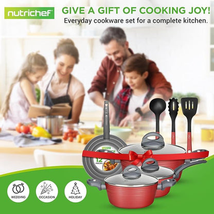 NutriChef 12-Piece Nonstick Kitchen Cookware Set-PTFE/PFOA/PFOS-Free Heat - Image 7