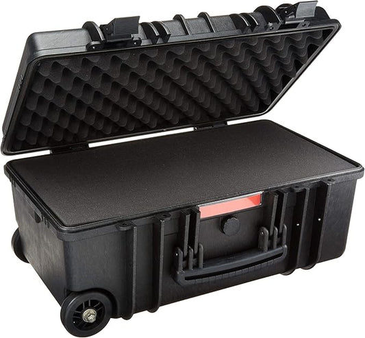 Amazon Basics Hard Camera Case with Wheels, Large, Black, Solid, 22"L x 14"W x 9.8"H