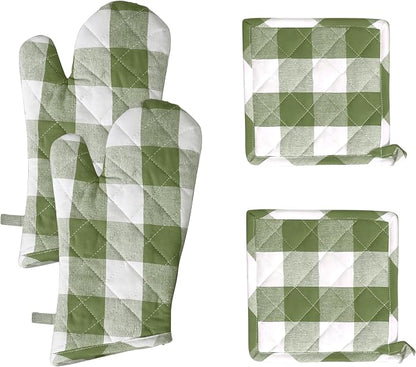 Native Fab Buffalo Plaid Check Oven Mitts and Pot Holders Set of 4, 100% Cotton by NativeFab