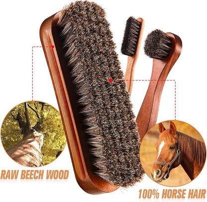 7 Pcs Horsehair Shine Shoes Brush Kit Polish Dauber Applicators Cleaning - Image 3