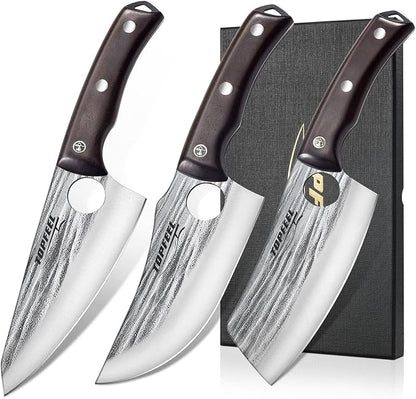 Topfeel 3PCS Butcher Knife Set Hand Forged chef knife Boning Knife, High Carbon by Topfeel