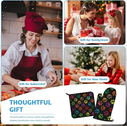 Colorful Paw Print Oven Mitts and Pot Holders Sets Heat Resistant 4Pcs - Image 7