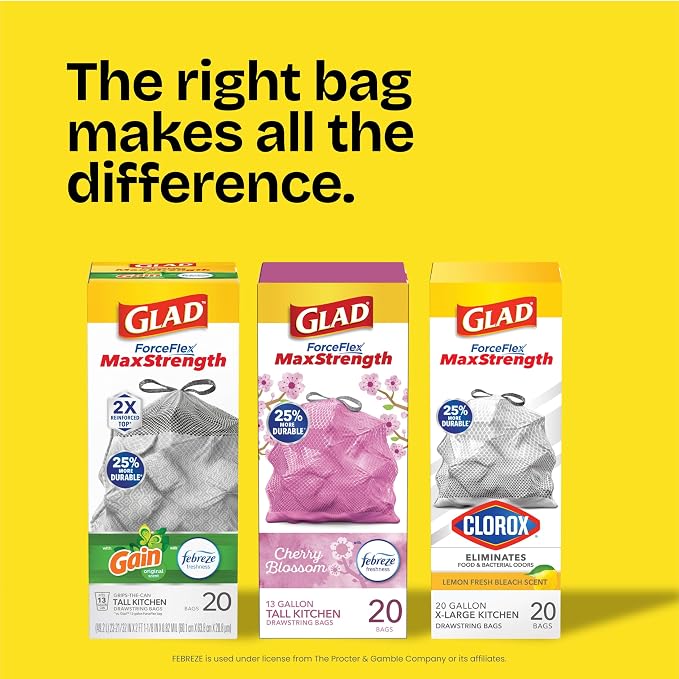 Glad ForceFlex MaxStrength XL Kitchen Trash Bags, 20 Gal, Fresh Clean, 80 Ct - Image 9