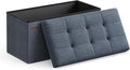 SONGMICS Mazie Collection - 30 Inches Folding Storage Ottoman Bench, Ottoman Foot Rest, End of Bed Bench, Storage Chest, Load 660 lb, for Living Room, Bedroom, Entryway, Misty Blue ULSF047Q01