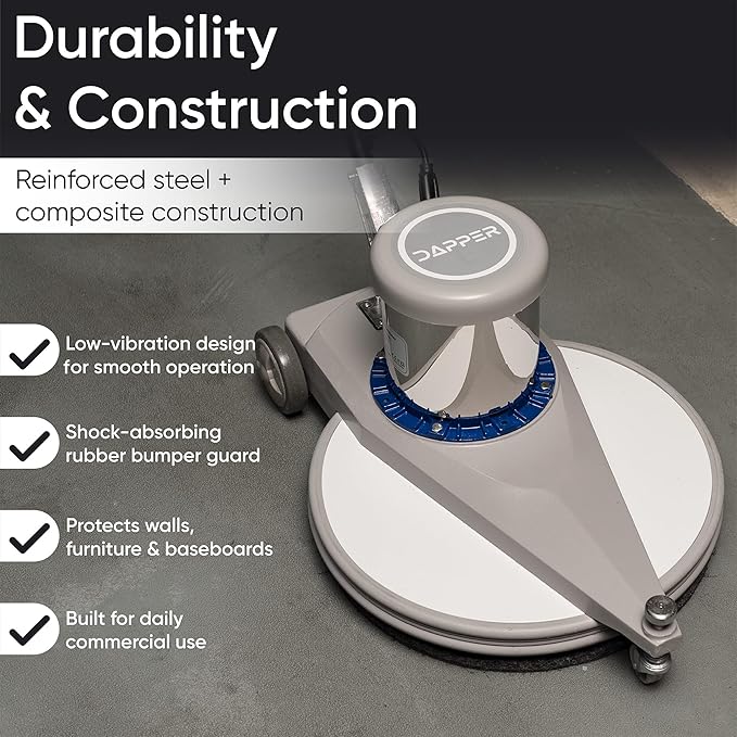 20" High-Speed Commercial Floor Burnisher, 1.5 HP, 1500 RPM, 40ft Cord, Rubber Bumper Guard, with Red, White & Black Pads for Cleaning, Polishing & Stripping