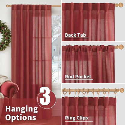 YoungsTex Red Linen Curtains 63 Inch Length 2 Panels - Image 6